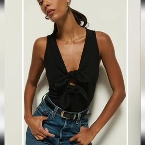 Nation Los Angeles Tie-Front Tank Top, Size Small, Black, NWOT